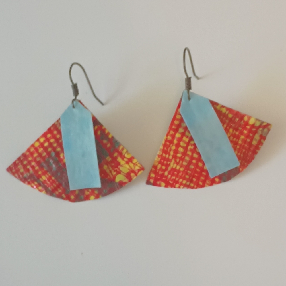 3/$25 Funky earrings made from recycled paper bags